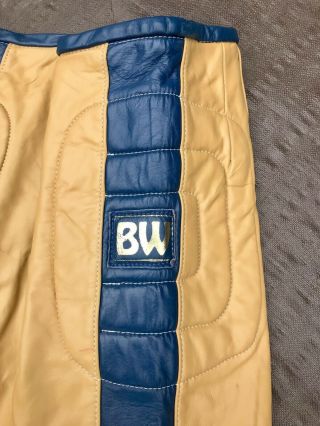 Vintage BW Bill Walters LEATHERS Motocross PANTS Tan/Gold Blue BMX Size 32 3