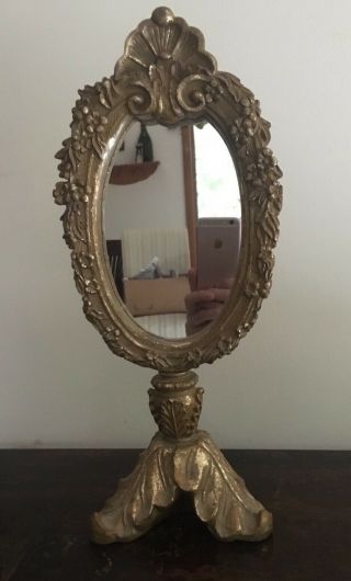 Vintage Decorative Chalkware Vanity Mirror Ornate Floral