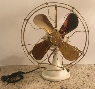 Antique Vintage Restored 1915 12” Ge Electric Fan Brass Blade And Cage