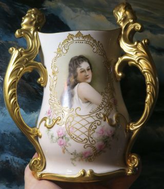 Belleek Antique Porcelain gilt Enameled vase Portrait Rose Lady cherub by NELSON 11