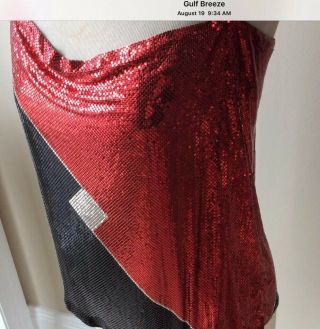 Vintage Whiting & Davis Red Black Silver Metal Mesh Top Leather Straps Classic