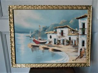 French Vintage Oil Painting On Canvas Framed Signed Castella