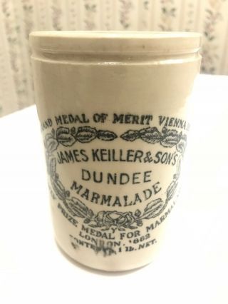 Antique James Keiller & Sons Dundee Marmalade Stoneware London 1862 1 Lb Net Vtg