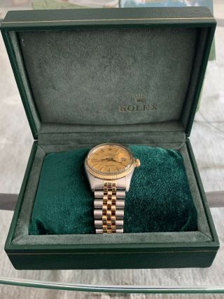 Vintage Rolex Datejust 14k/ss Yellow Gold Champagne Linen Dial 36mm