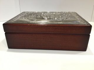 Carrs Of Sheffield Mahogany Jewelry Box With Sterling Silver Lid.