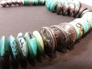 Vintage Turquoise And Silver Coin 21 " Necklace.  Mercury Dimes