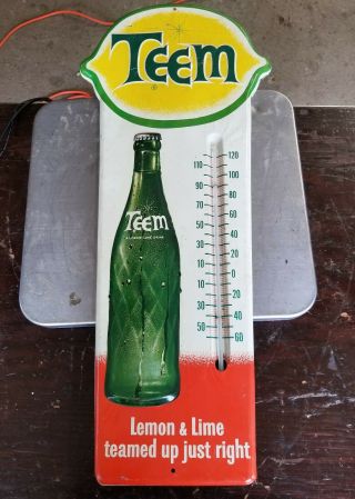 Vintage Teem Lemon Lime Soda Advertising Sign Thermometer