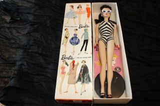 Vintage 1959 Barbie Doll Brunette - Stock 850,  Stand - Rare Find