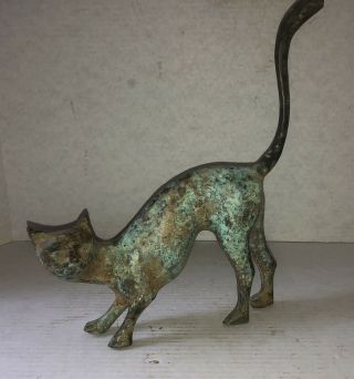 Antique Vintage Bronze Cat Statue Figurine Sculpture With Great Patina