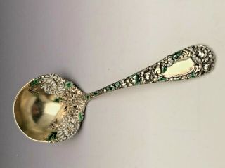 Chrysanthemum By Durgin Sterling Silver Sauce Ladle With Colored Enamel 5 5/8 "