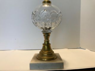 Antique 1860s Eapg Kero Oil Lamp Glass Font Bullseye Band Brass & Marble Base