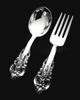 Wallace Sterling Silver Grand Baroque Baby Fork And Spoon Set Gift Quality 