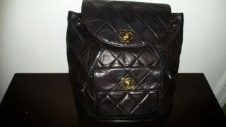 Vintage Chanel Black Quilted Matelasse Lambskin Backpack Chain Handbag