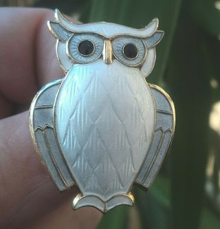 Norwegian Sterling Silver & Enamel Owl Brooch David Andersen Norway