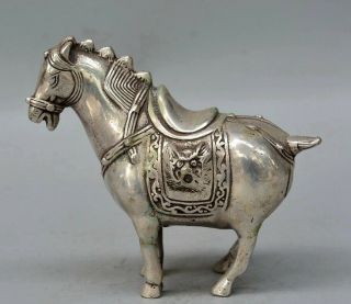 Aaa Collect Old Tibet Silver Hand Carve China Ancient War Horse Delicate Statue