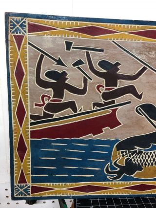 Vintage Palau Storyboard Carved Battle Scene With Crocodile 35.  75”x11.  5” 4