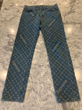 Louis Vuitton / Supreme Monogram Regular Blue Jeans Very Rare 100 Auth Size 34