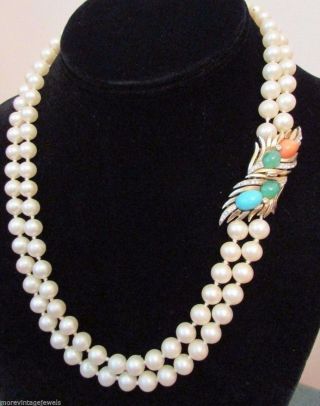 Vintage Trifari Necklace Double Strand Jewels Of India Rhinestone Cabochon