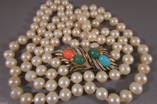 Vintage Trifari Necklace Double strand Jewels of India Rhinestone Cabochon 2