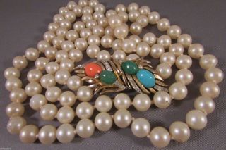 Vintage Trifari Necklace Double strand Jewels of India Rhinestone Cabochon 3