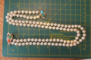 Vintage Trifari Necklace Double strand Jewels of India Rhinestone Cabochon 6