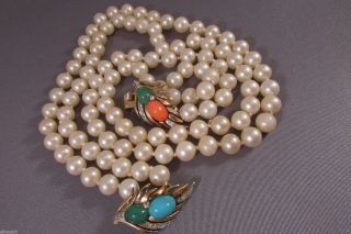 Vintage Trifari Necklace Double strand Jewels of India Rhinestone Cabochon 7