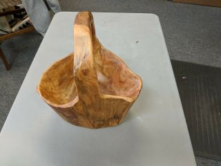 Rustic Natural Hand Carved Burl Wood Bowl With Handle (basket) 10 " Tall