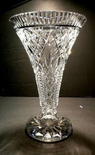 Vintage Waterford Crystal Master Cutter Trumpet Vase 10 " Made In Ireland