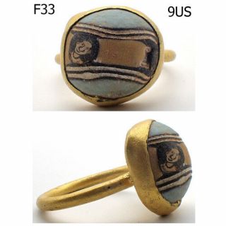 Phoenician Rare Old Mosaic Glass Face Gold Plated Ring 9 Us F33