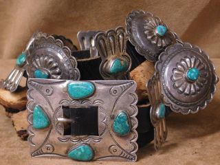 Vintage Turquoise Sterling Silver Concho Belt