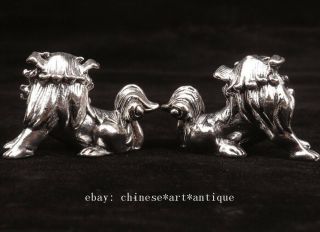 2 China Rare Tibet Silver Plated - Silver Unicorn Statue Old Solid Casting Craft A