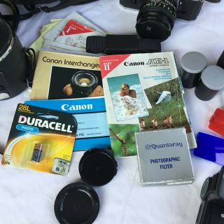 Vintage Canon AE - 1 Camera with 2 Lenses Bag Film Pamphlets Flash 2