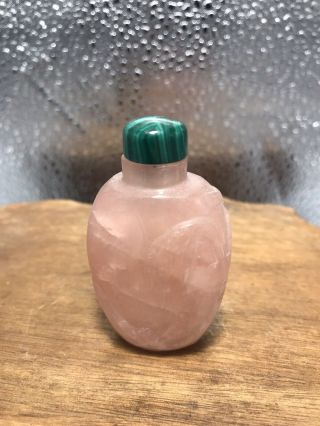 Antique Chinese Carved Rose Quartz Snuff Bottle