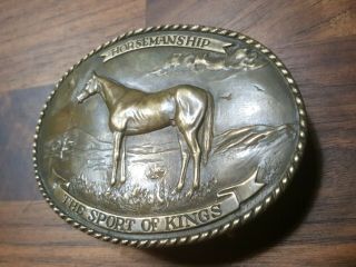 •Horsemanship The Sport Of Kings VINTAGE 1974 AL SHELTON BRONZE BELT BUCKLE• 2