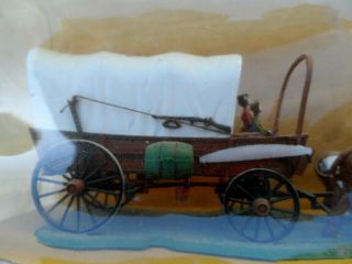 Unique Old Model Covered Wagon Long Horn Cows Cowboy Horse Vintage Plastic Toy