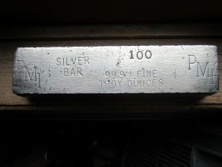 Vintage Silver Bar 100.  Oz 99.  9,  Fine Silver Stamped P.  M.  C.  Very Rare