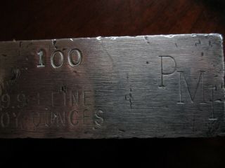 Vintage Silver Bar 100.  oz 99.  9,  Fine Silver Stamped P.  M.  C.  VERY RARE 7