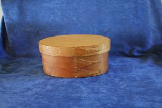 Shaker Style Oval Wooden Pantry Box With Copper Tacks Signed Marlon W.  Mitchell