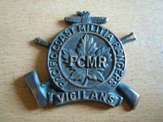 Rare Pacific Coast Militia Rangers Cap Badge Maker Marked 3rd Pattern