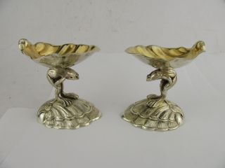 Garrard & Co Silver Plated Novelty Frog Carrying Shells Gilded Salts