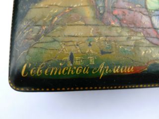 Vintage Soviet Russian lacquered Palekh hand painted box Red Army warriors WWII 2