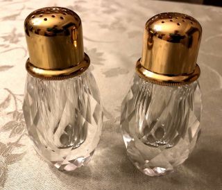 Post House Japan Crystal Glass Salt And Pepper Shakers With Gold Tops - Heavy