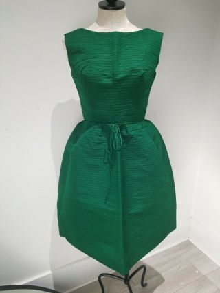 Vintage 1950s Hattie Carnegie Evening Gown,  Emerald Green Dress High End Fashion