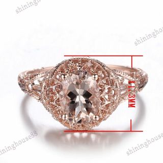 8x6mm OVAL Morganite ART DECO FILIGREE ANTIQUE Vintage RING Solid 18K Rose Gold 3