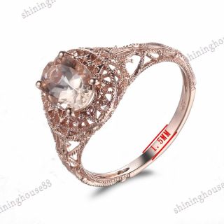 8x6mm OVAL Morganite ART DECO FILIGREE ANTIQUE Vintage RING Solid 18K Rose Gold 4