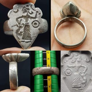 Roman Ancient Silver Rare Unique Seal Intaglio Lovely Ring 12