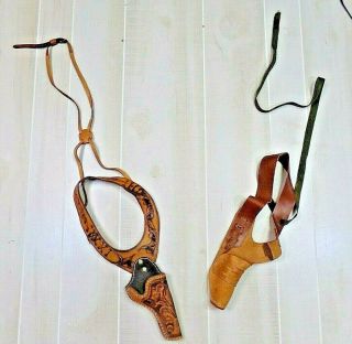 Vintage Leather Gun Holsters Armpit Shoulder.  Tooled Leather Wow