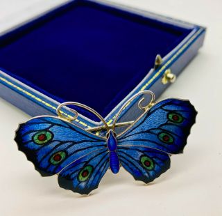 Vintage Art Deco John Atkins Sterling Silver Blue Enamel Butterfly Brooch/pin