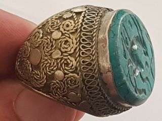 Rare Massive Medieval Silvered Ring Seal Rare Stone.  23,  2 Gr.  22 Mm
