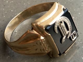 Vintage Ostby & Barton 10k Gold & Sterling Silver Onyx Signet Letter D Mens Ring